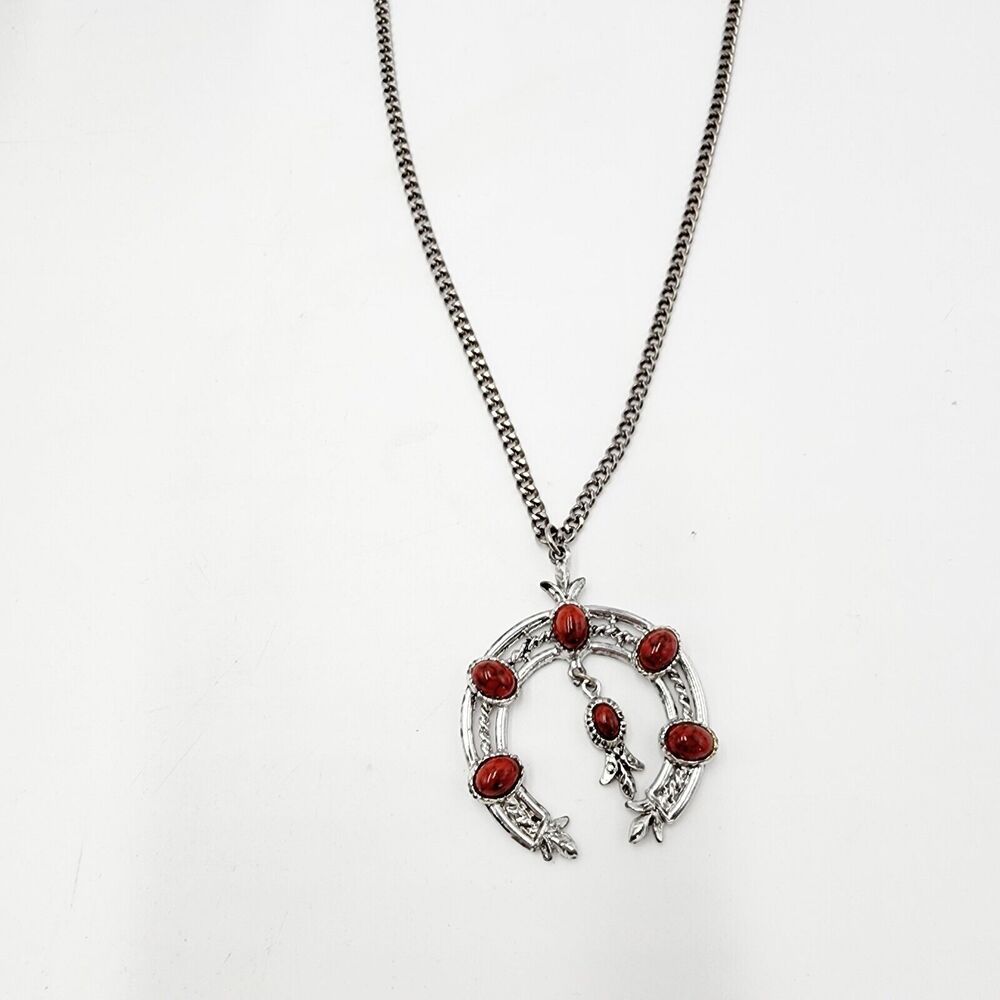 Vintage ART Arther Pepper Rec Faux Coral Southwest Style Necklace Pendant 24"